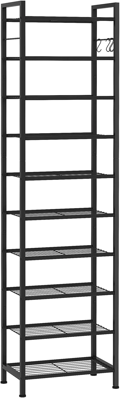 Detailed usikey 10 Tiers Narrow Shoe Rack 20-30 Pairs Sturdy Metal Tall Shoe Rack Shelf with 4 Hooks Slim Shoe Storage with Metal Shelf Space Saving Vertical Shoe Organizer for Entryway Black UNYXJX018HAbout ThisOverview Sustainable