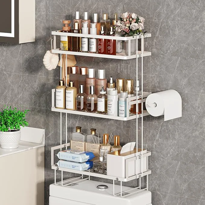 Trendy Godboat Bathroom Organizers and Storage 3-Tier Over The Toilet Storage Wall Shelf with Paper Holder and 2 Hooks No Drilling Cool Decor and Home Decor Gifts for Women Mom Mothers Day White About ThisOverview Minimalist
