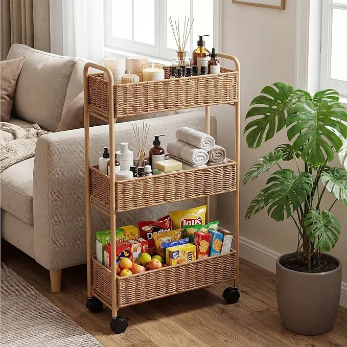 Versatile FOCHIER F Utility Slim Storage Cart 3-Tier Rolling Kitchen Office Laundry Room Cart Mobile Shelving Unit Organizer for Living Room Bathroom Baby Diaper Narrow Places Natural 3 Tiers-7.1 inch W About ThisOverview Breathable