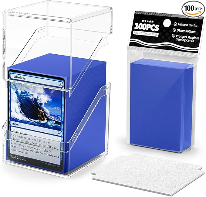 Official Card Deck Case Deck Box with 100 Pack Card Sleeves and Divider Standard Size Clear Commander Cards Storage Box Fit for MTG Sport Trading Cards Navy Blue About ThisOverview First-Class