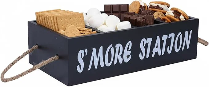 Premium Smores Station S’mores Bar Holder Smores Caddy Smore Accessories Organizer for Marshmallow Roasting Sticks Chocolate S’mores s Sticks Kit Maker-WoodenAbout ThisOverview Functional