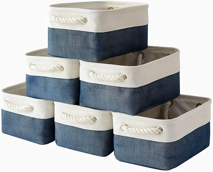 Organic TheWarmHome Storage Basket for Organizing – Small 12x8x5.2 inch 6 Pack Collapsible Storage Bin for Shelves Canves Storage Cubes for Organizer Cloth Box Gift Toys Closet White Jean Blue About ThisOverview Stylish