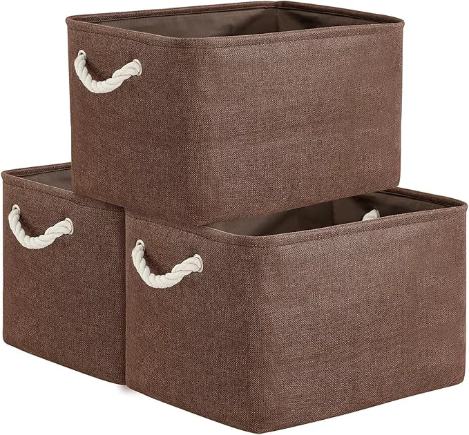 Easy-to-Use TheWarmHome Organization and Storage Basket for Shelves – 3 Pack 16x12x12 inch Fabric Storage Cubes Cube Storage Bin for Organizing Closet Cloth Organizer Gift Toy White Brown About ThisOverview Lightweight