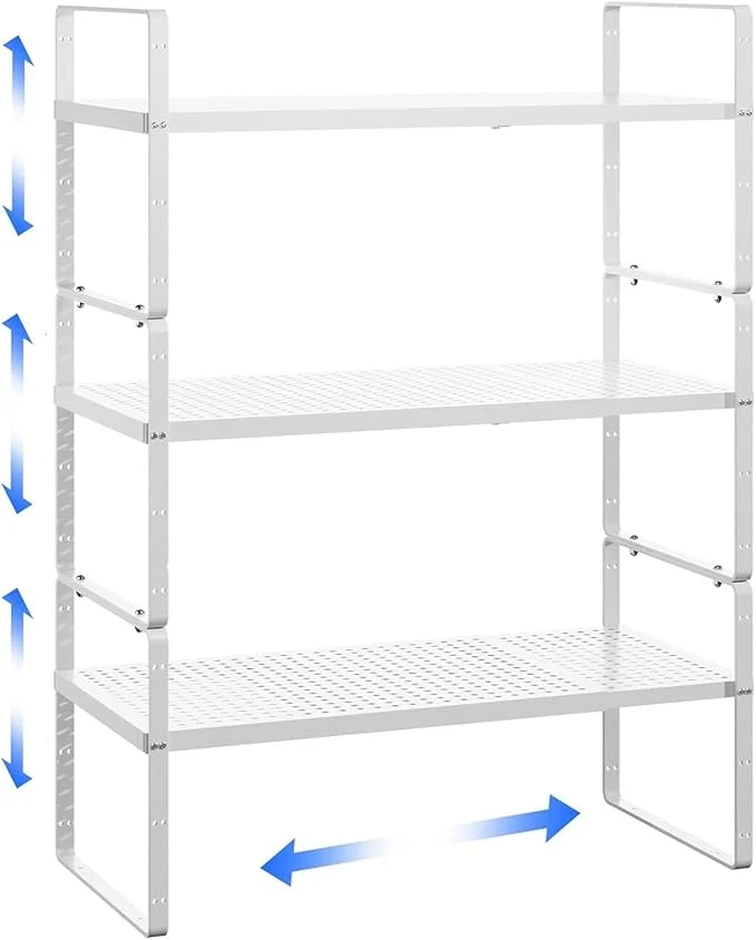Original Design Expandable Kitchen Cabinet Shelf Organizer Rack Heavy Duty Metal Spice Rack Stackable Kitchen Counter Storage Shelf for Kitchen Cabinet Pantry Bathroom White – 16.5 -27 L x 10.2 W x 9.6 H – 3Pack About ThisOverview Smooth