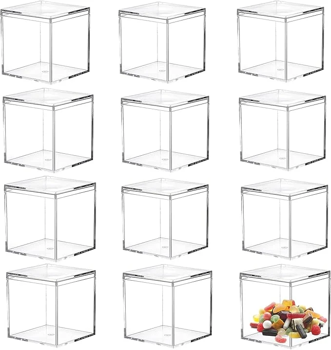 Modern Small Acrylic Box with Lid 12 Pack Clear Acrylic Square Cube Containers Plastic Storage Box for Birthday Valentine’s Day Party Favor Candy Pill and Tiny Jewelry BoxesAbout ThisOverview Official