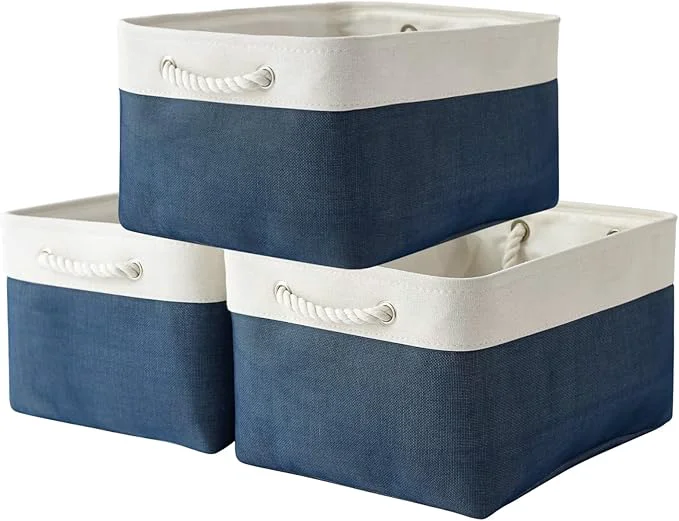 Long-Lasting TheWarmHome Collapsible Storage Bin for Shelves – Large 3 Pack 16x12x8 inch Storage Basket for Organizing with Handles Canves Storage Box for Organizer Toy Closet Cloth Gift White Jean Blue About ThisOverview Breathable