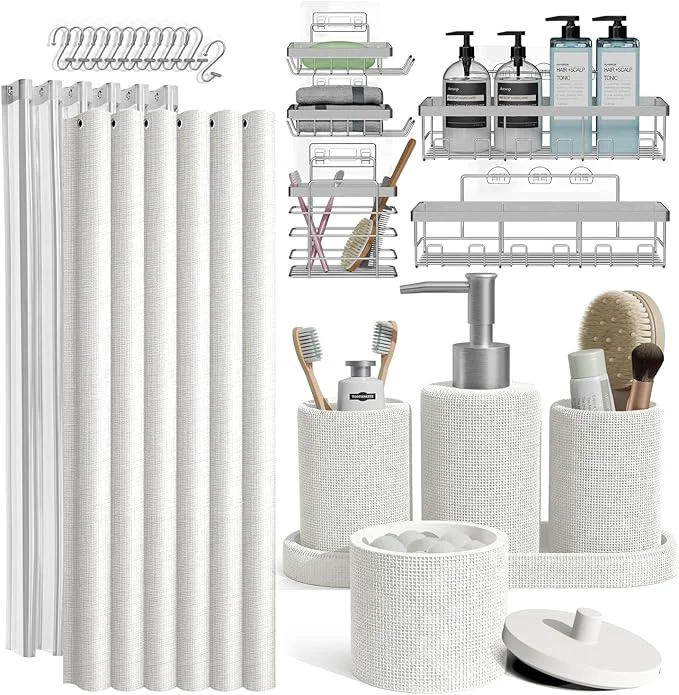 Trusted Clara Clark Bathroom Set – White Bathroom Accessories Set 24PC Bathroom Accessory Set Bathroom Sets with Shower Curtain Set Adhesive Corner Shower Caddy Hanging Soap DispenserAbout ThisOverview Detailed