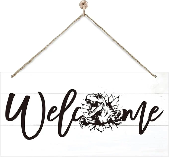 Versatile Welcome Sign for Front Door Welcome Decor Wooden Hanging Sign Tyrannosaurus Premium
