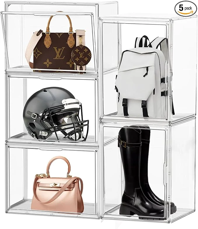 Convenient 5 Pack XX-Large Acrylic Display Case Purse Organizer Clear Plastic Handbag Storage Organizer for Closet Storage Bins for Boots Big Bag Backpack Collectibles CosmeticAbout ThisOverview Easy-to-Use