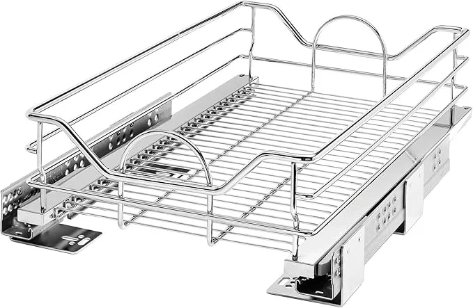 Refined Rev-A-Shelf Single Steel Pullout Organizer for Base Kitchen Bathroom Cabinets Wire Storage Basket w Soft-Close Chrome 14.5 x 21.74 In 5730-15CRAbout ThisOverview Expertly Made