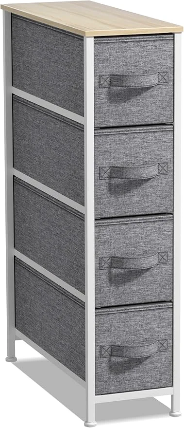 Original Design Sorbus Narrow Dresser with 4 Drawers – Vertical Slim Storage Chest of Drawers with Steel Frame Wood Top Easy Pull Fabric Bins for Small Spaces Closets Bedroom Bathroom Laundry Beige About ThisOverview Functional