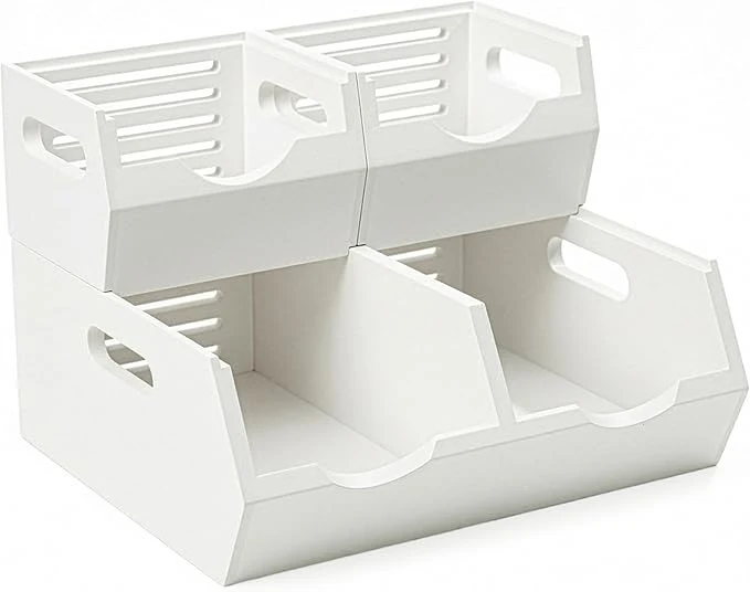Breathable HOMESTEAD Stackable Solid Wood Storage Bins for Kitchen Pantry Countertop Ventilated Potato and Onion Basket Organizer with Handles Wooden Produce Storage Containers 3-Pack WhiteAbout ThisOverview Selected