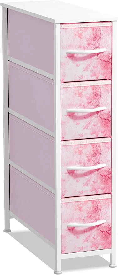 Relaxed Sorbus Kids Narrow Dresser with 4 Drawers – Vertical Slim Storage Chest of Drawers with Steel Frame Wood Top Easy Pull Fabric Bins for Small Spaces Closets Bedroom Bathroom LaundryAbout ThisOverview Premium