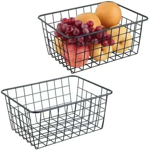 Fine Crafted Wire Kitchen Storage Basket 2 Packs Pantry Organization Accessories Basket Laundry Countertop Organization Suitable for Kitchen Bathroom Bedroom Tabletop Stackable BlackAbout ThisOverview Convenient