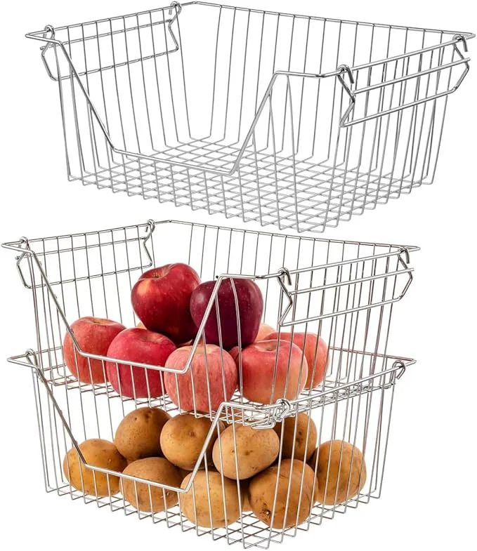Selected Stackable Wire Metal Baskets Sturdy Cabinet Organizer Wire Pantry zer Bin with Handle for Home Bathroom Kitchen Fruit Vegetable Organization Chrome 3PacksAbout ThisOverview Outstanding