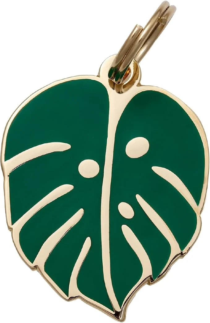 World-Class Two Tails Pet Company Personalized ‘Monstera Leaf’ Pet ID Tag Collar Charm Organic