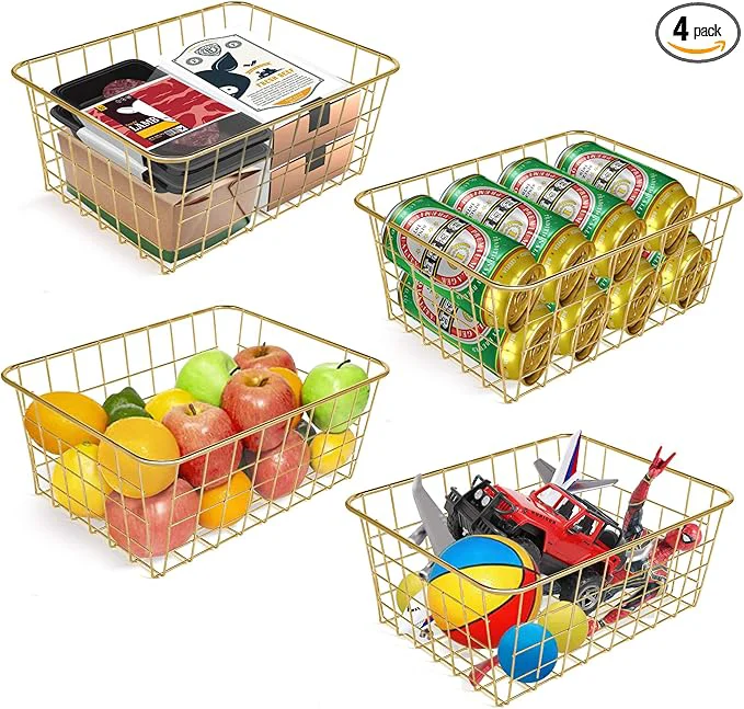 Top-Quality Wire Baskets for Storage Pantry 4 Pack 11 x 8.7 x 4.7 in Golden MetalAbout ThisOverview Pure