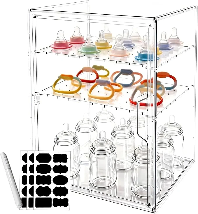 Enhanced YESGIRL 3-Tier Clear Baby Bottle Organizer Clear Stackable Acrylic Storage With Drawer for Countertop Cabine Storage Station Case Box Container for Nipples Pump Parts Food JarsAbout ThisOverview World-Class