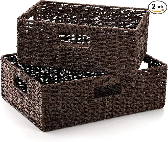 Fine TOPZEA 2 Pack Brown Wicker Storage Basket for Shelves Hand Woven Paper Rope Shelf Basket Pantry Organization Baskets with Handle Decorative Closet Organizer Bins for Kitchen Bathroom Coffee BarAbout ThisOverview Effective