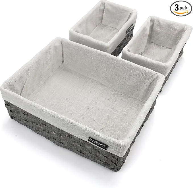 Dependable Brookstone Wicker Shelf Storage Basket Decorative Shelf Bin bathroom organizers and storage Boho Living Room Decor Summer Storage 2025-3 Piece SetAbout ThisOverview Natural