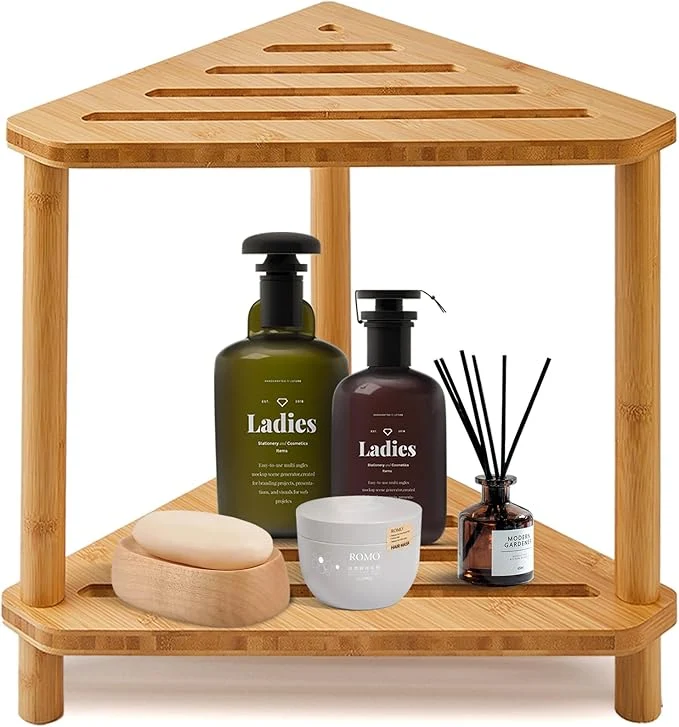 Stylish Bamboo Corner Shower Stool 2-Tier Waterproof Shower Stool for Inside Shower Shaving Leg Small Spaces Shower Foot Rest with Storage Shelf Shower Bench Bath Seat Corner Nightstand gift for women momAbout ThisOverview Exclusive