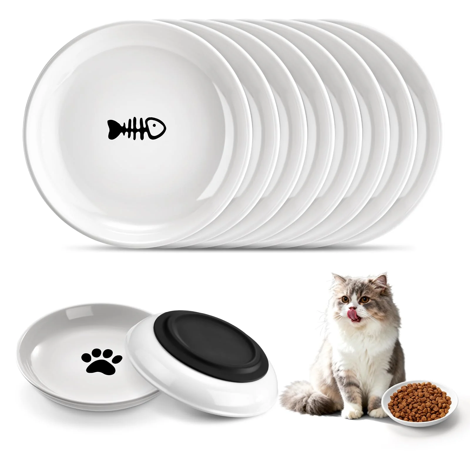 Original Design VZZNN Cat Food Bowl 8-Pack – Premium Ceramic Dishes with Anti-Slip Silicone Bottom Genuine