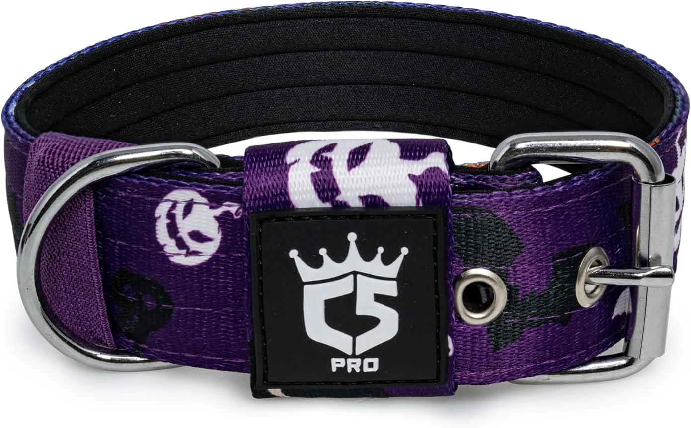 World-Class TSPRO Tactical Dog Collar 1.5 Inch Wide Thick Dog Collars with Heavy Duty Metal Buckle Durable Strong Adjustable for Medium to Large Dogs Halloween Purple L Outstanding
