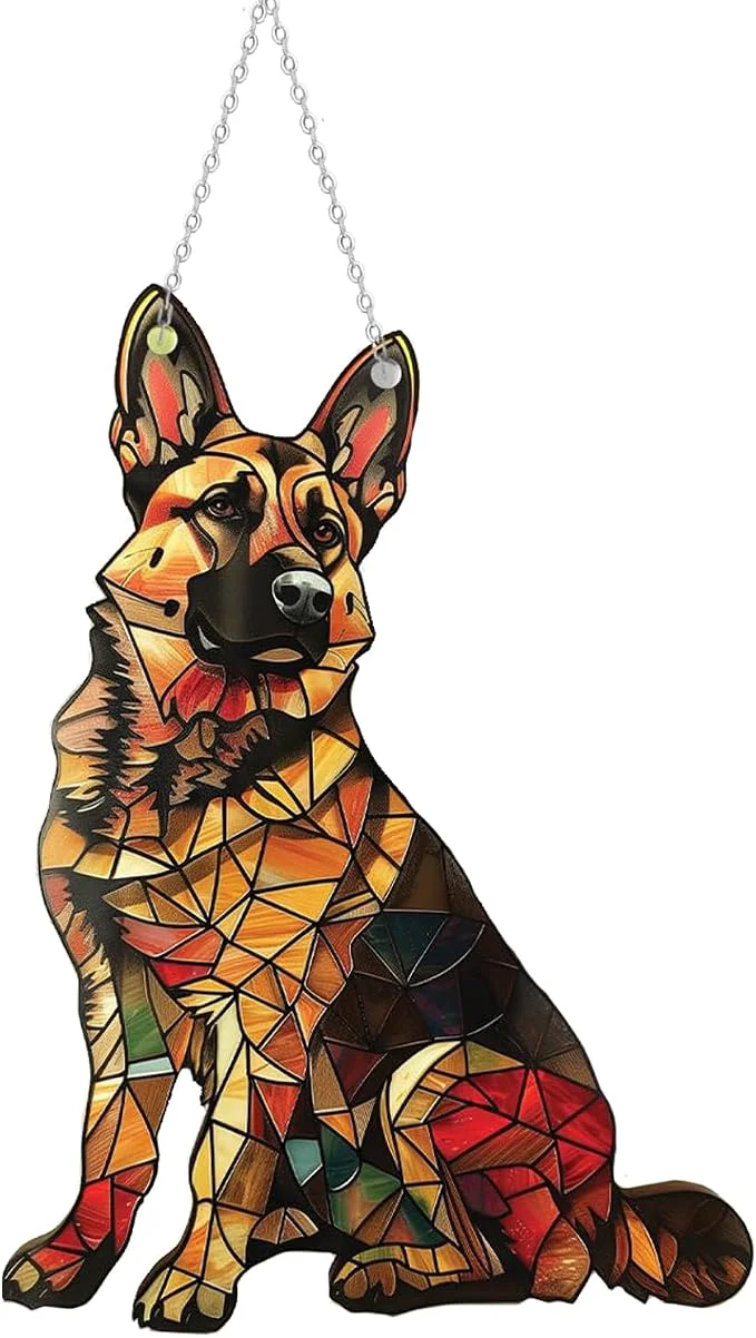 Minimalist German Shepherd Window Hanging Decor Suncatcher Dog ，Stain Acrylic Window Functional