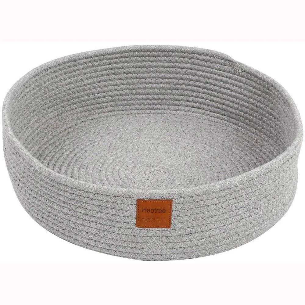 Trendy Large Round Cotton Rope Cat Bed – Calming Washable Fits Cats Up to 20 lbs Grey Dependable