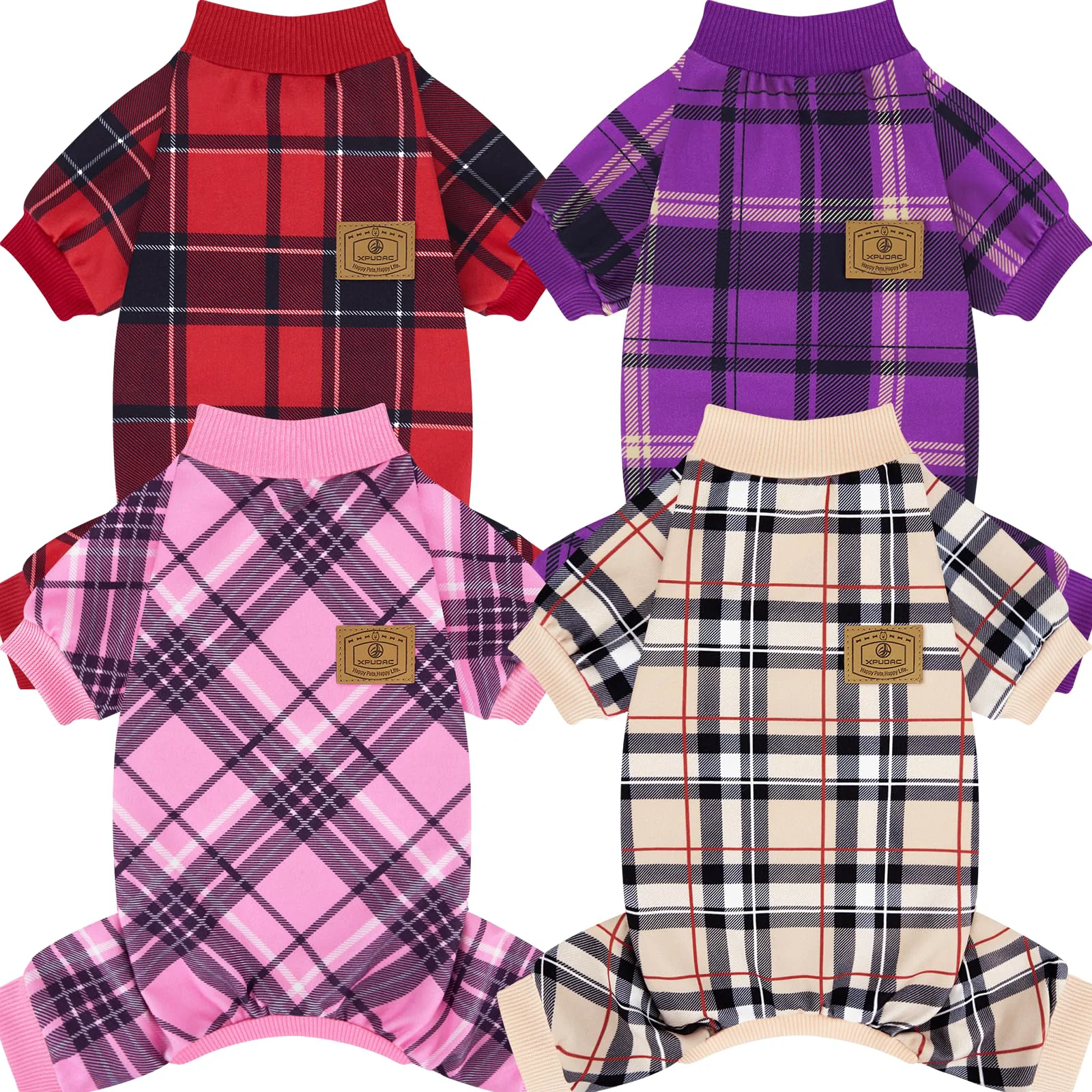 Reusable XPUDAC 4 Pack Plaid Dog Pajamas – Cozy PJs for Small to XXL Dogs Professional