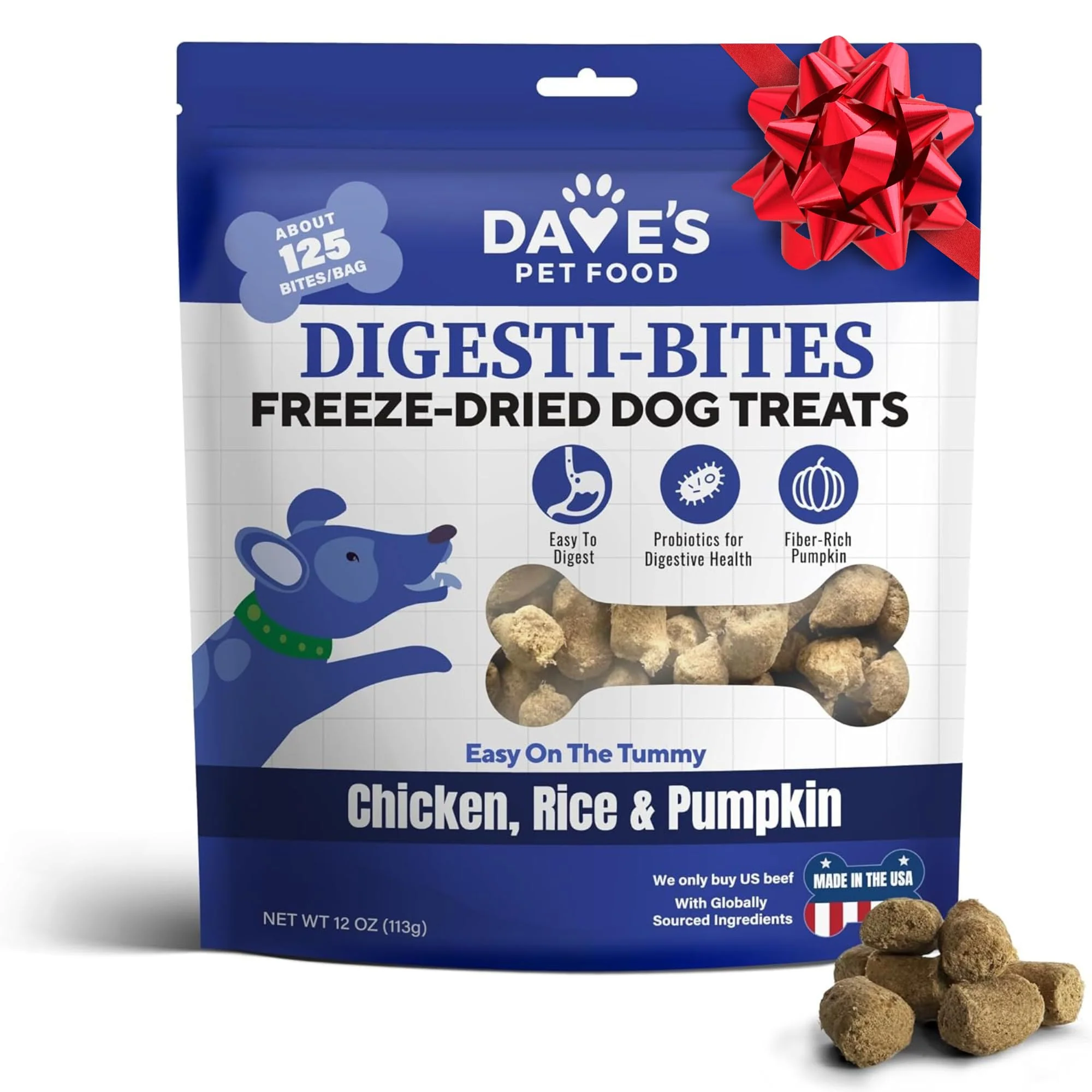 Trendy Dave’s Pet Food Digesti-Bites Easy-to-Digest ze-Dried Chicken Dog Treats with Pumpkin Probiotics USA Made Recyclable