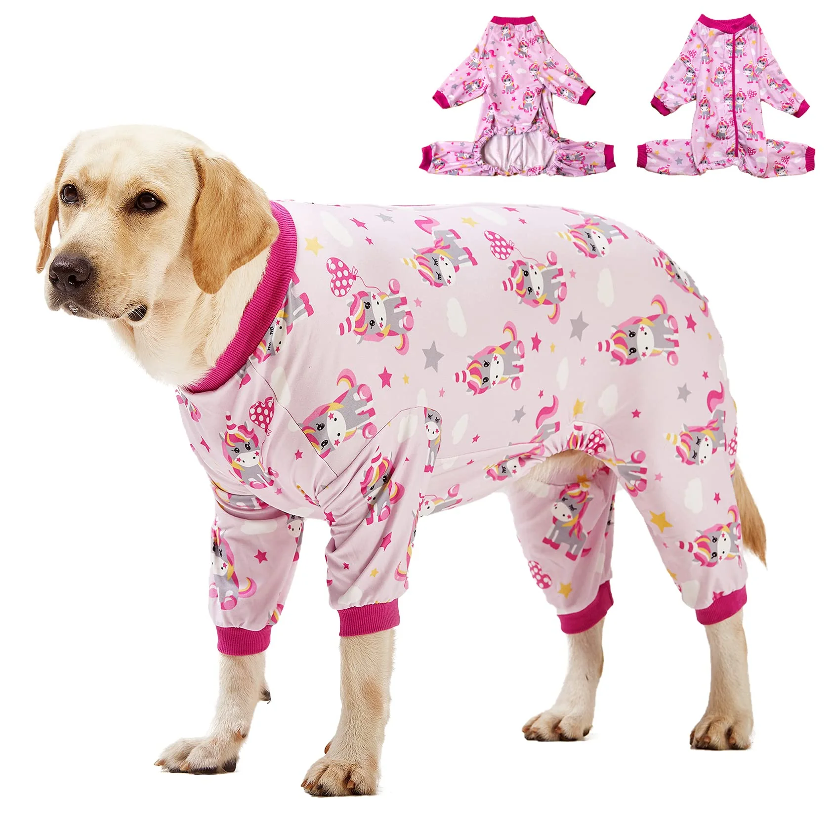 Professional LovinPet Dogs Clothes – Lightweight Stretch Knit Unicorn Rose Pink Print Post-Surgery Shirt 2XL with UV Protection Anxiety Relief Trendy