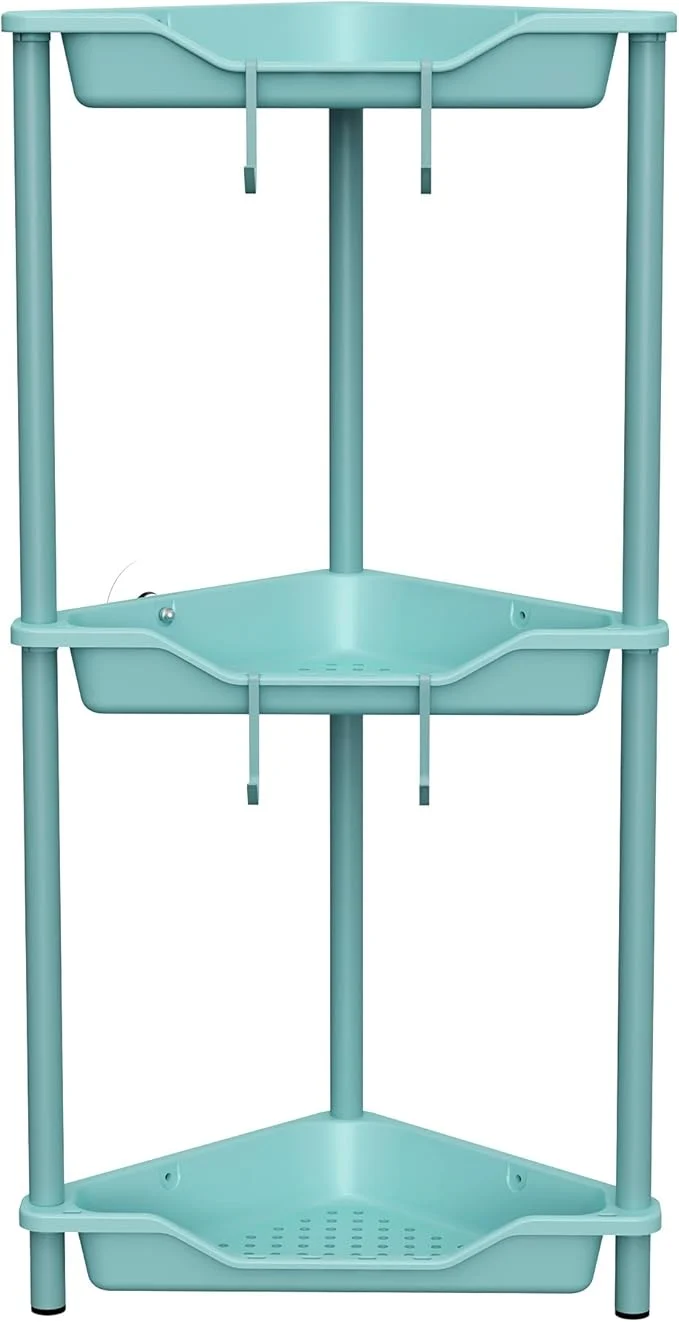 High-Grade Orimade Rustproof 3 Tier Floor Standing Corner Shower Caddy Organizer Plastic Metal Splicing Floor Corner Shelf Rack Stands for Bathroom BlueAbout ThisOverview Secure