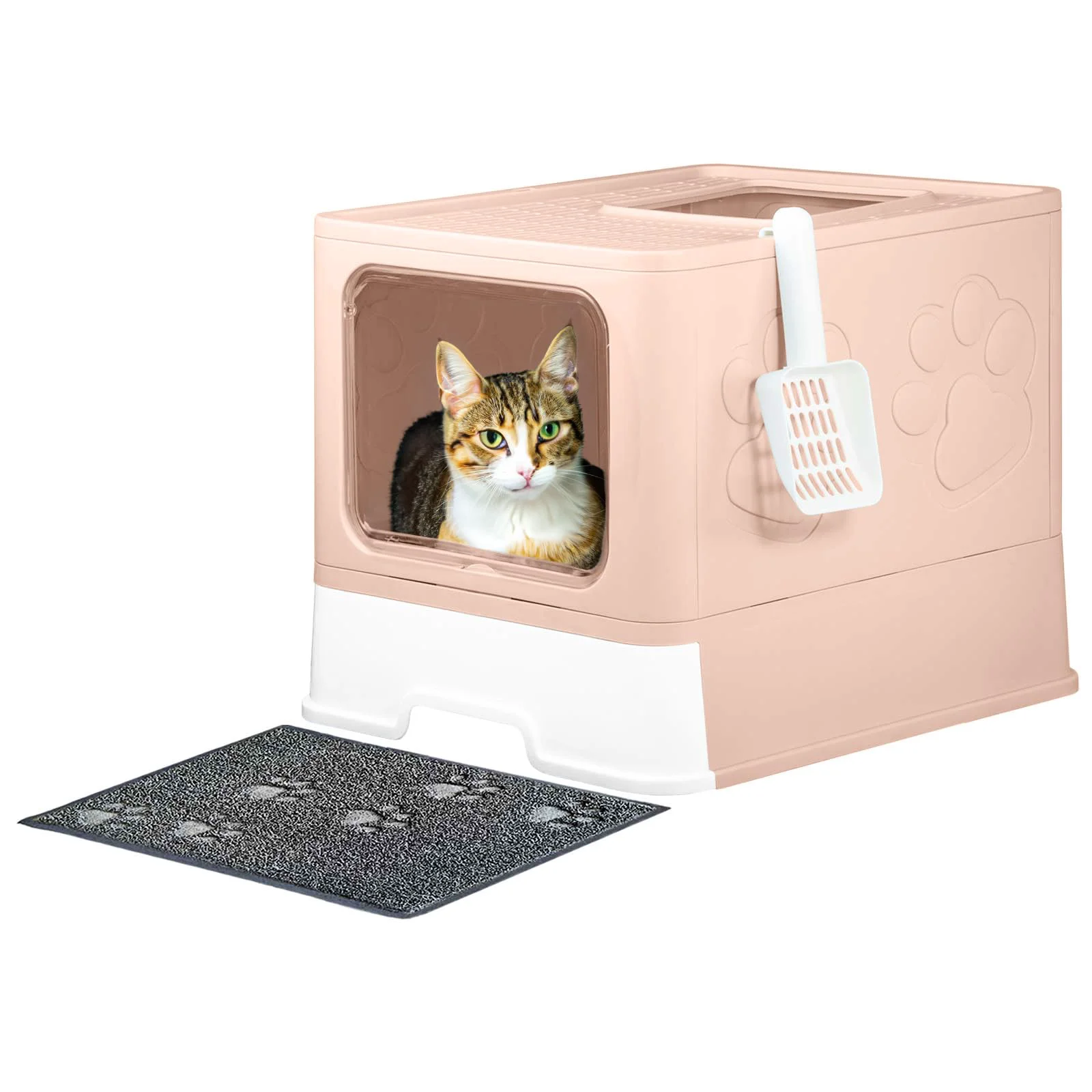Specialty Fuxopo Upgrade Portable Litter Box Pink — Top Entry with Lid Easy Clean No Leakage Original