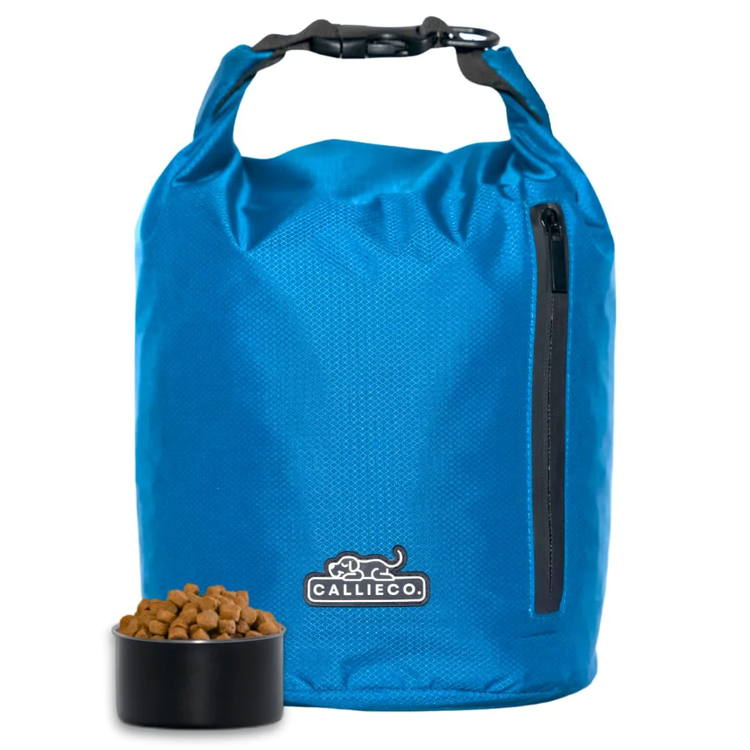 Genuine Callieco Dog Food Travel Bag – 64 Cup Capacity Waterproof Kibble Storage with 1-Cup Scoop Side Pocket Solid