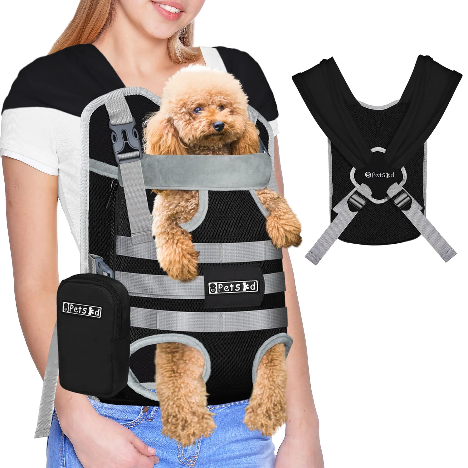 Elite Petskd Dog Front Carrier Backpack Black M – Hands- Adjustable Cross-Strap Modern