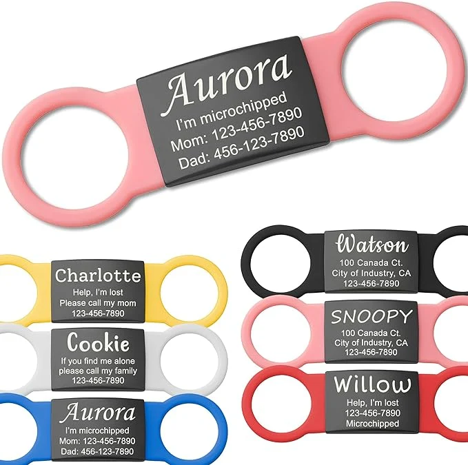 Fine Crafted Anavia Slide On Silent Pet ID Tags S M L XL Personalized Black Stainless Steel Easy-to-Use