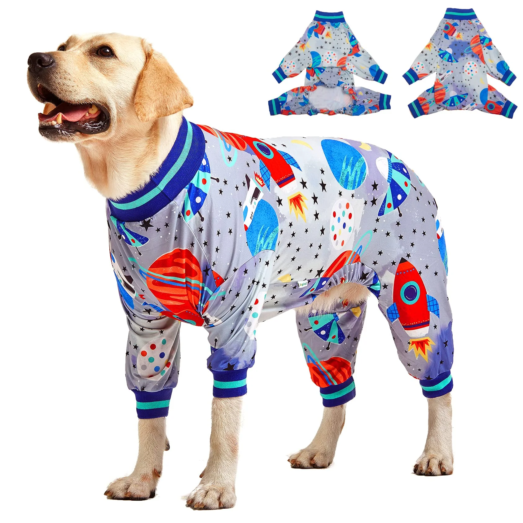 Verified LovinPet Large Dog Wound Care Clothes – Recovery Pajamas Galaxy World Gray Expertly Made