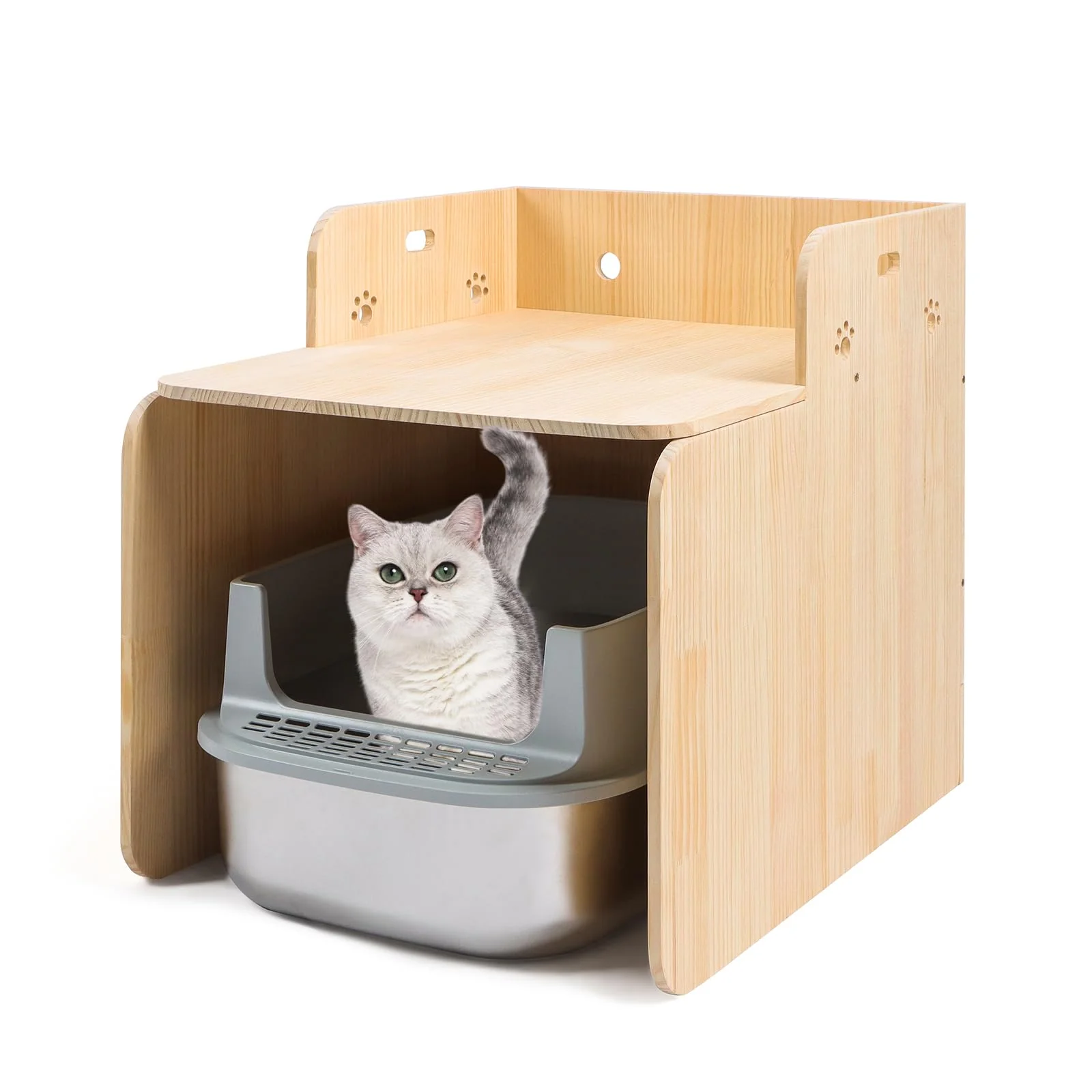 Expertly Made Bartuke Cat Litter Box Enclosure – Wooden 2-in-1 Cat Furniture Storage Shelf Green