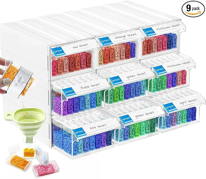 Relaxed ARTDOT Storage Containers for Diamond Painting 9 Pack Stackable Craft Storage Organizer 315 Slots Individual Containers for Diamond Art Beads Nail Pill Rhinestones SeedAbout ThisOverview Breathable