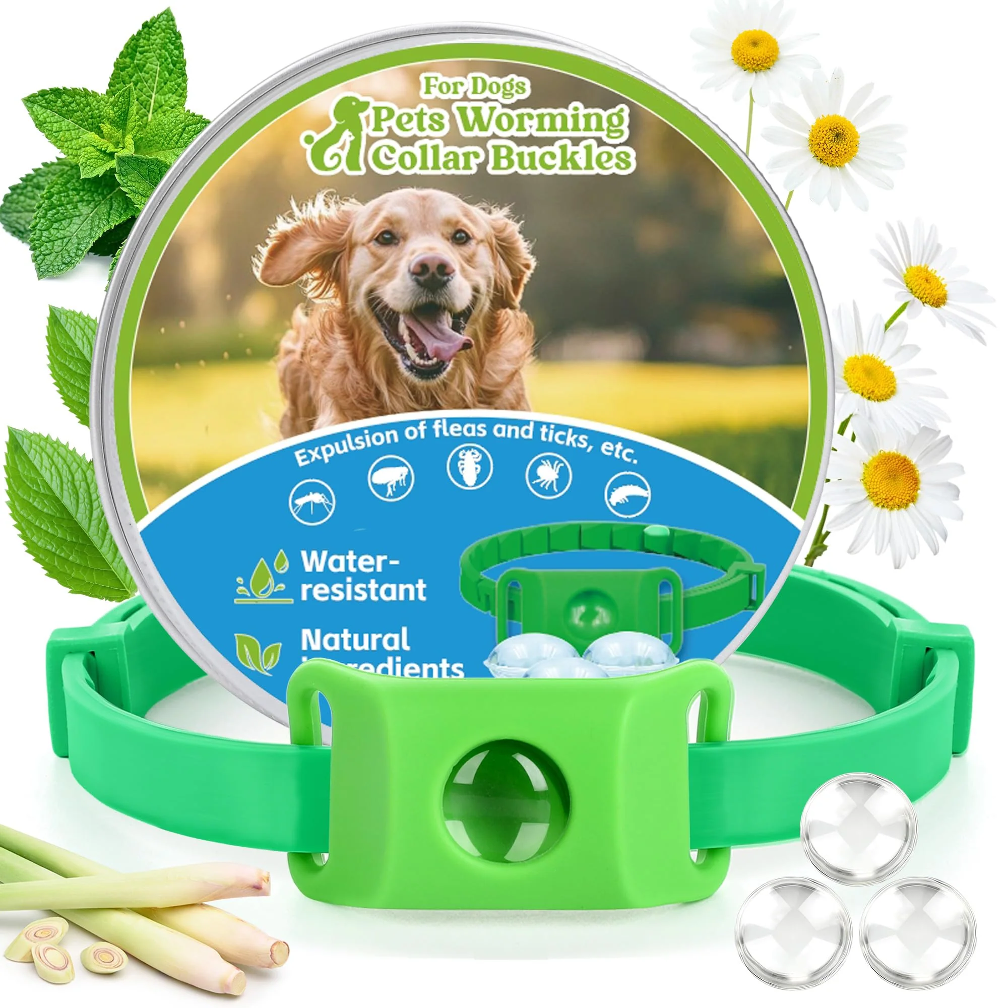 Carefully Designed Trihood Natural Flea Tick Collar Pendant for Dogs — Waterproof Adjustable 8 Months Effective