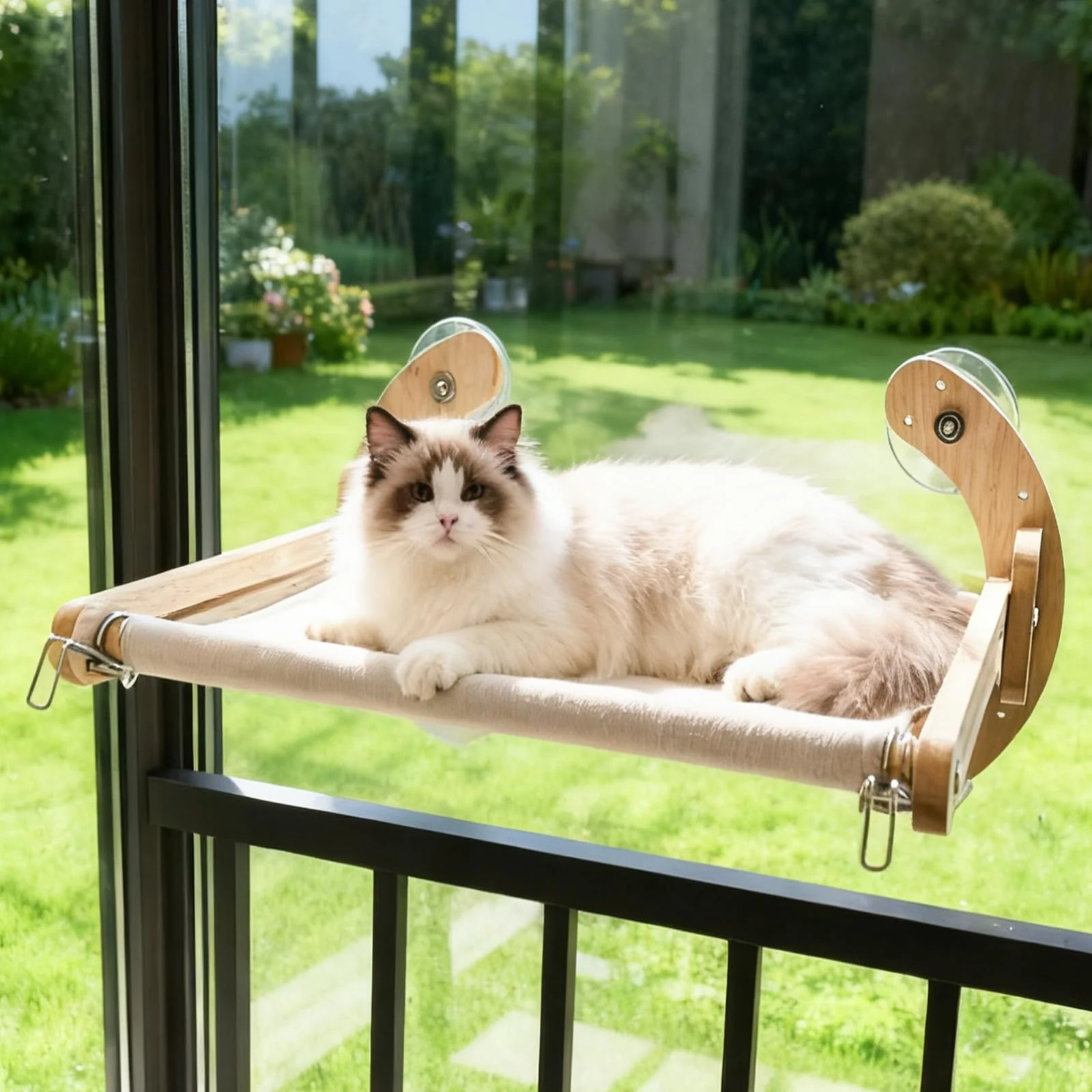 Durable 4-in-1 Wooden Cat Window Perch — Oak Hammock Bed and Window Seat Elite