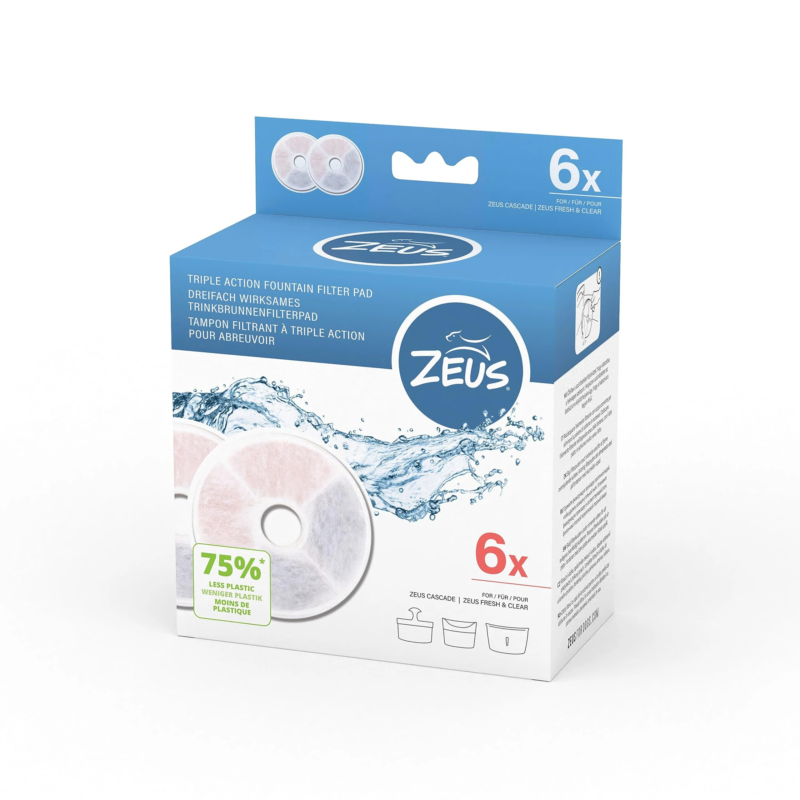 Relaxed ZEUS 91404 Action Triple-Filter Dog Drinking Fountain – Frameless Pack of 6 White Trendy