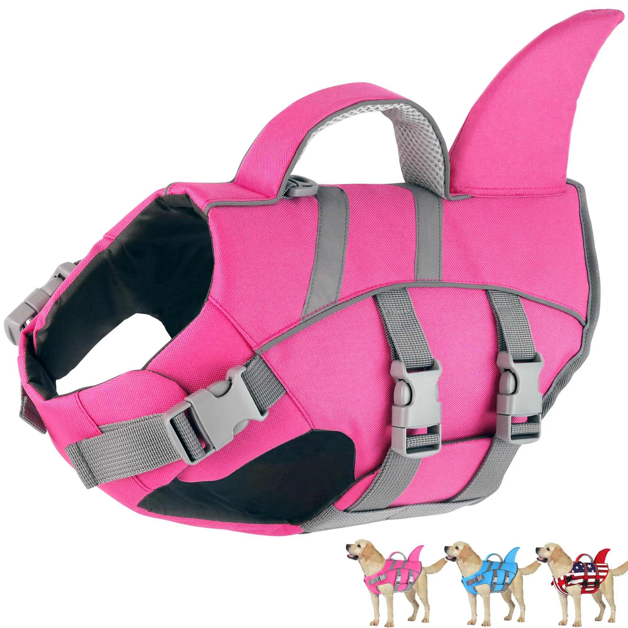 Professional Dogcheer Shark Fin Dog Life Jacket – Adjustable Harness-Style Pink Flotation Vest for All Dog Sizes Traditional