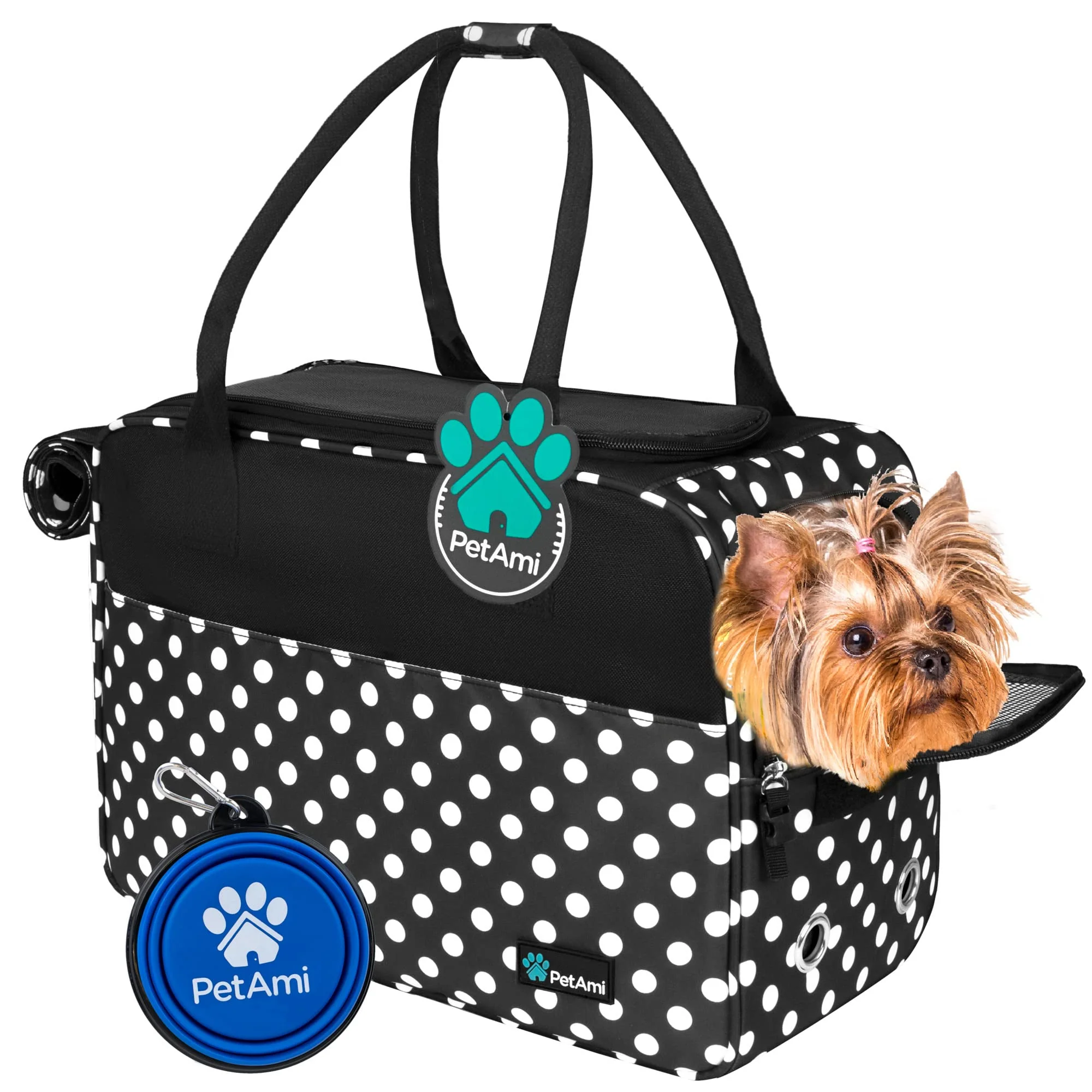 Efficient PetAmi Dog Purse Carrier for Small Dogs — Airline Soft Sided Carrier with Sherpa Bed Polka Dot Original