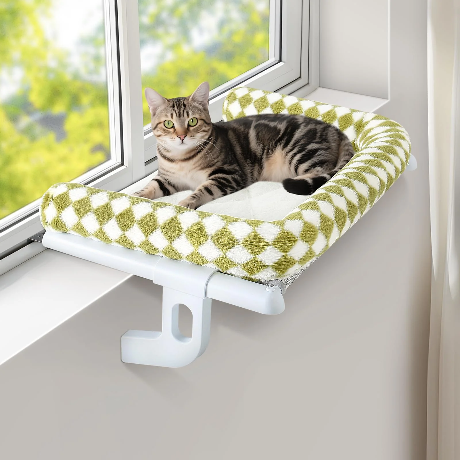 Outstanding Sunhoo Cat Window Perch Hammock — No-Drill Adjustable Kitty Shelf for Large Cats Green 24.8 x 15 Fine Crafted
