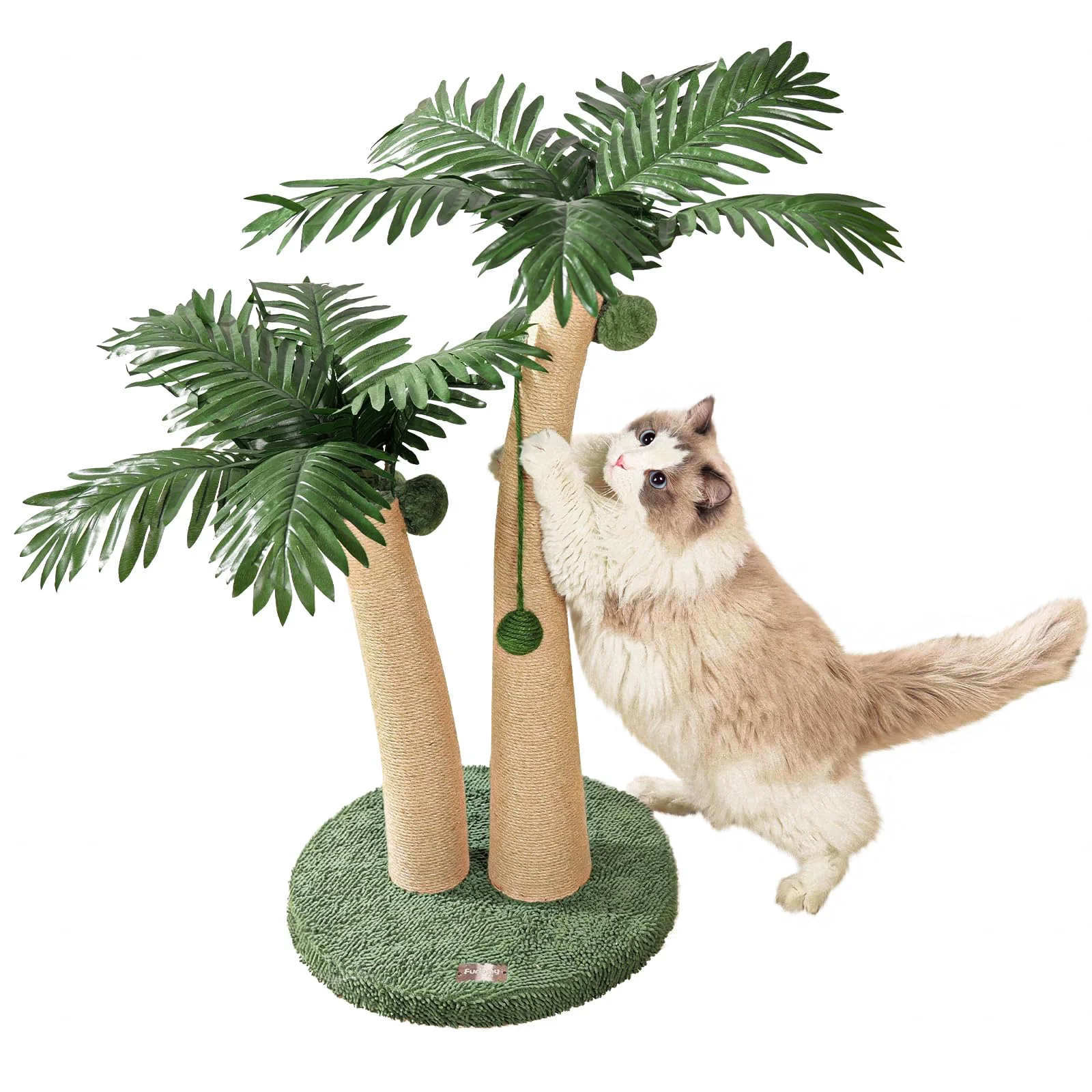 Relaxed Furlogy 35-Inch Tall Cat Scratching Post 2 Curved Posts 5 Interactive Balls Natural Sisal Quality