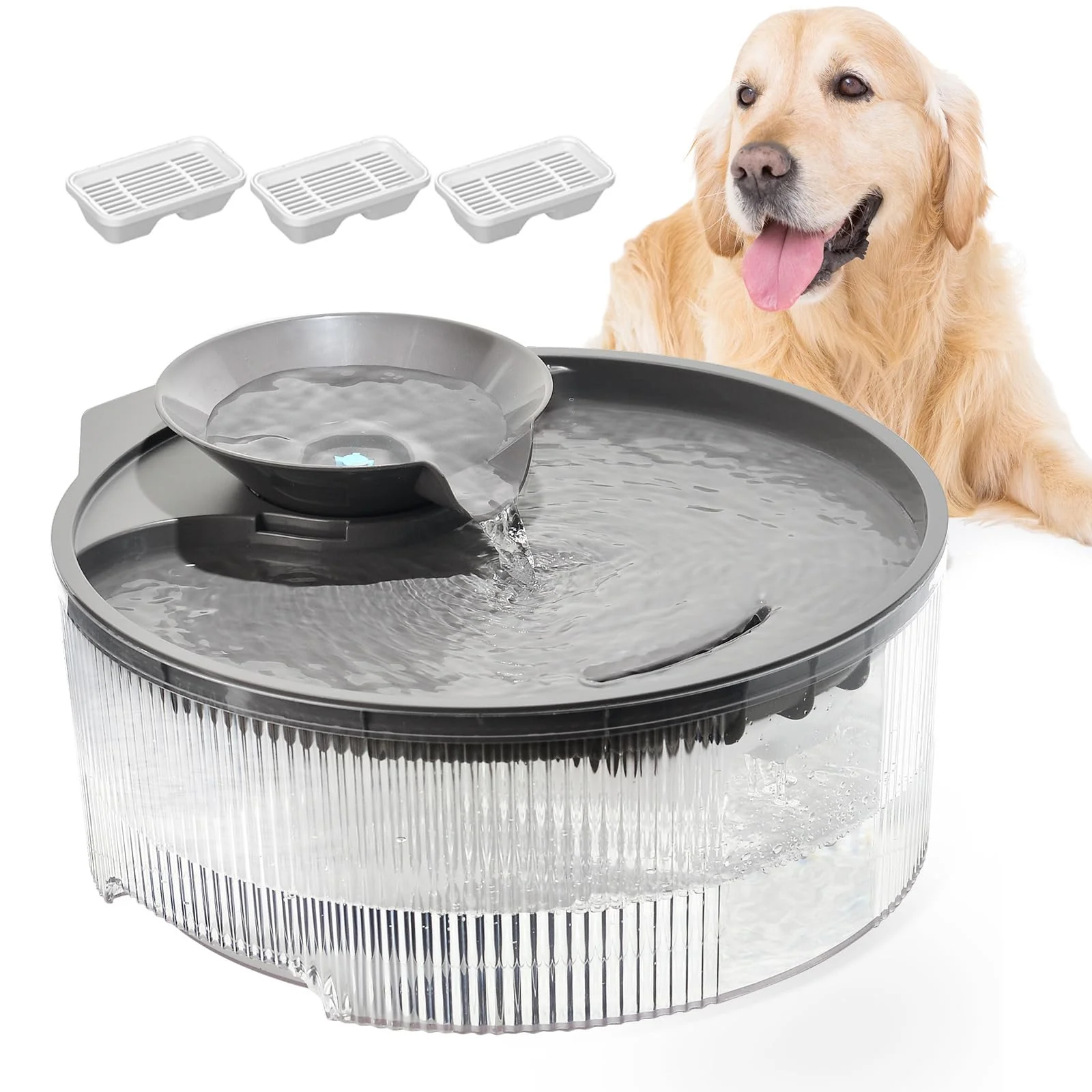 Prestigious Vekonn Dog Water Fountain 5L 169oz – Quiet Transparent Pet Fountain with 3 Filters Verified