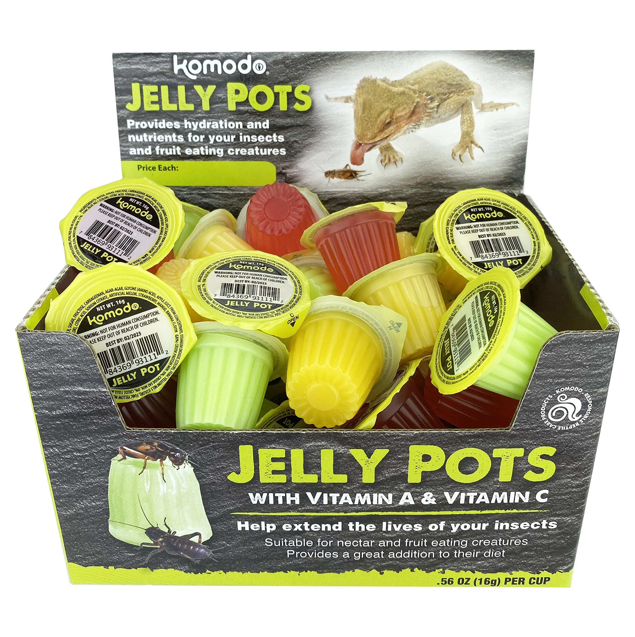 Eco-Friendly Multipet Komodo Jelly Pots Fruit Insect Food 40 Count Display 16g Cups Quality
