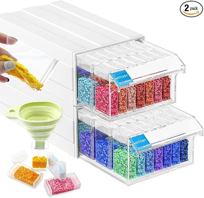 Functional ARTDOT 2 Pack Diamond Painting Storage Containers with 70 Rectangle Grids Bead Organizer Box Stackable Assembly Design for Crafts Storage Accessories Art Beads SeedsAbout ThisOverview Lightweight